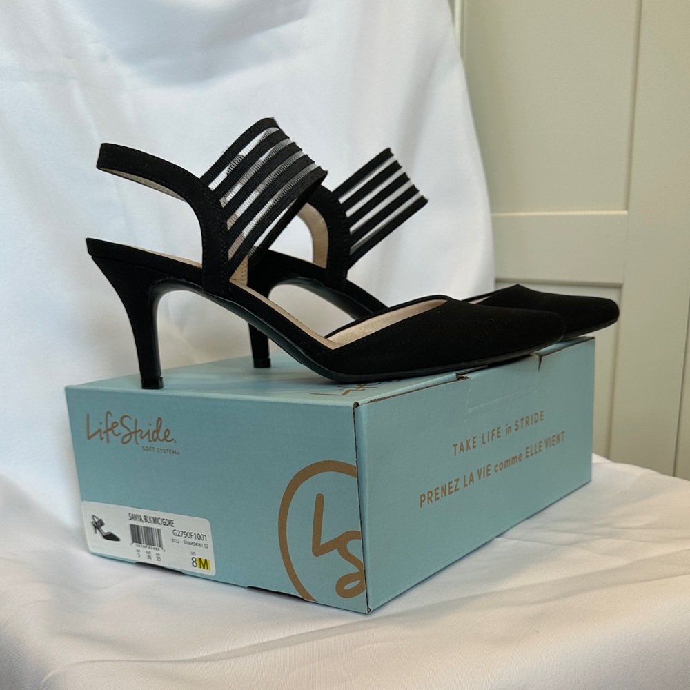 Life Stride Black Strappy Heels Size 8M